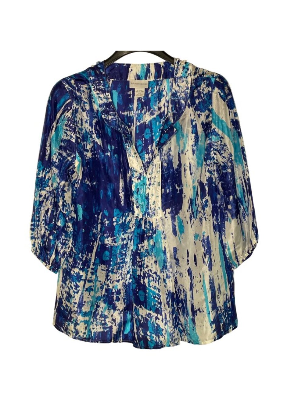 Soft Surroundings Silk Abstract Beaded Artsy Art to Wear Top Sz SM PET